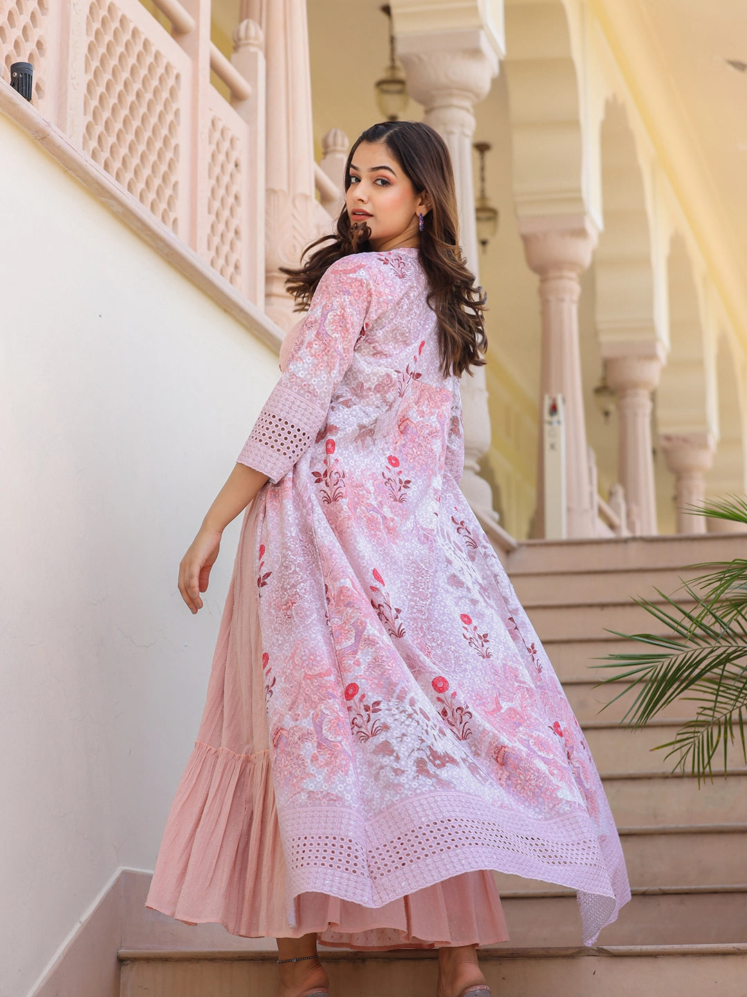 Stunning Pink Long Dress with Matching Shrug for Women