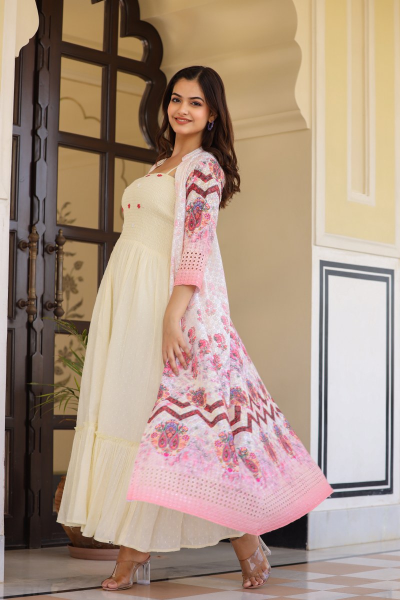 Designer Off-White Long Gown Dress