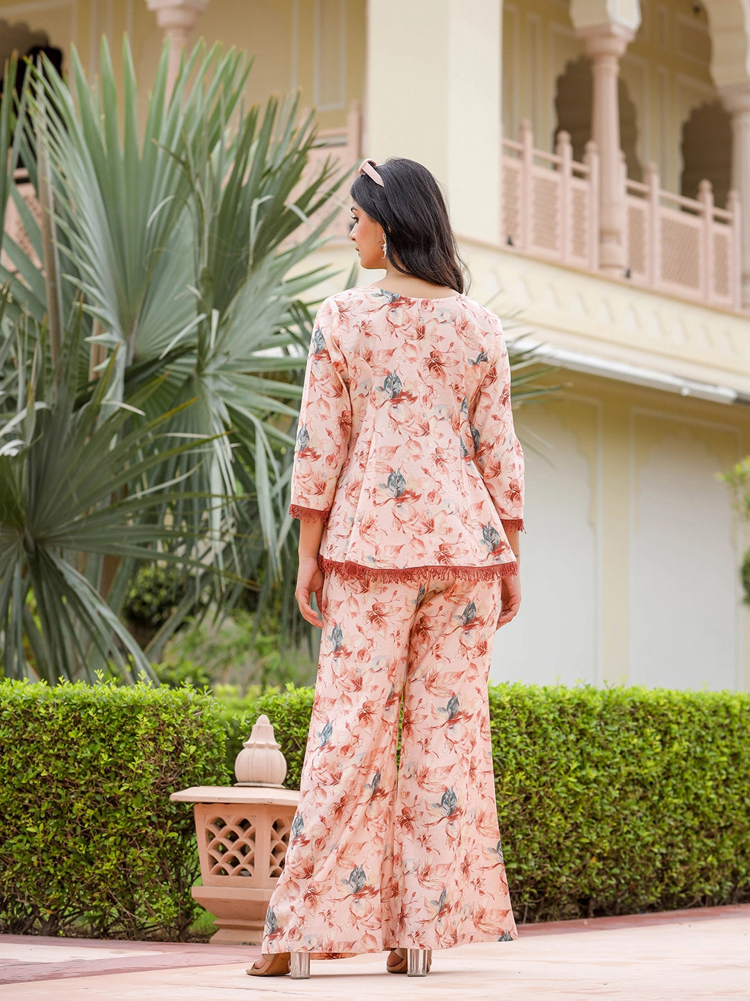 amazing beige chanderi co ord set