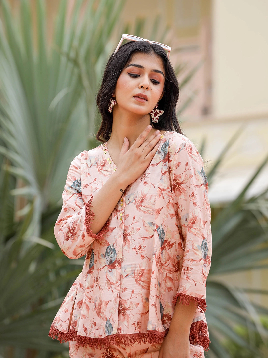 amazing beige chanderi co ord set