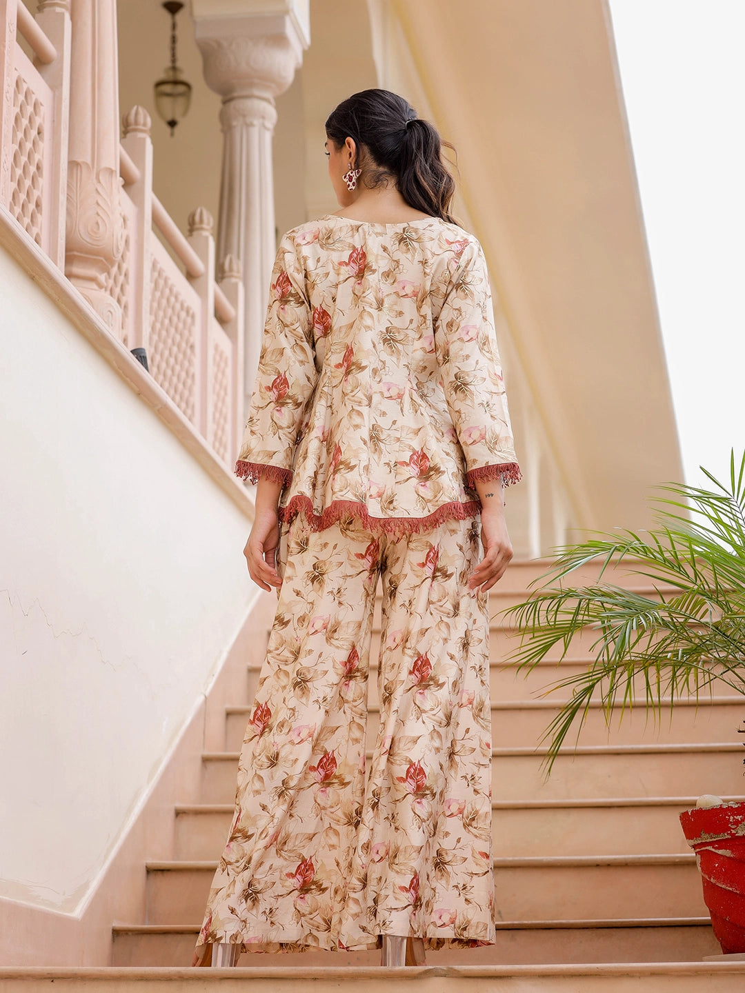 amazing beige chanderi co ord set