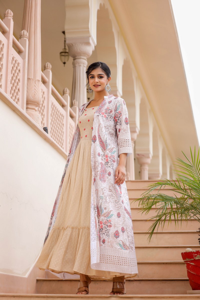 Natural Cotton Gown With Shrug