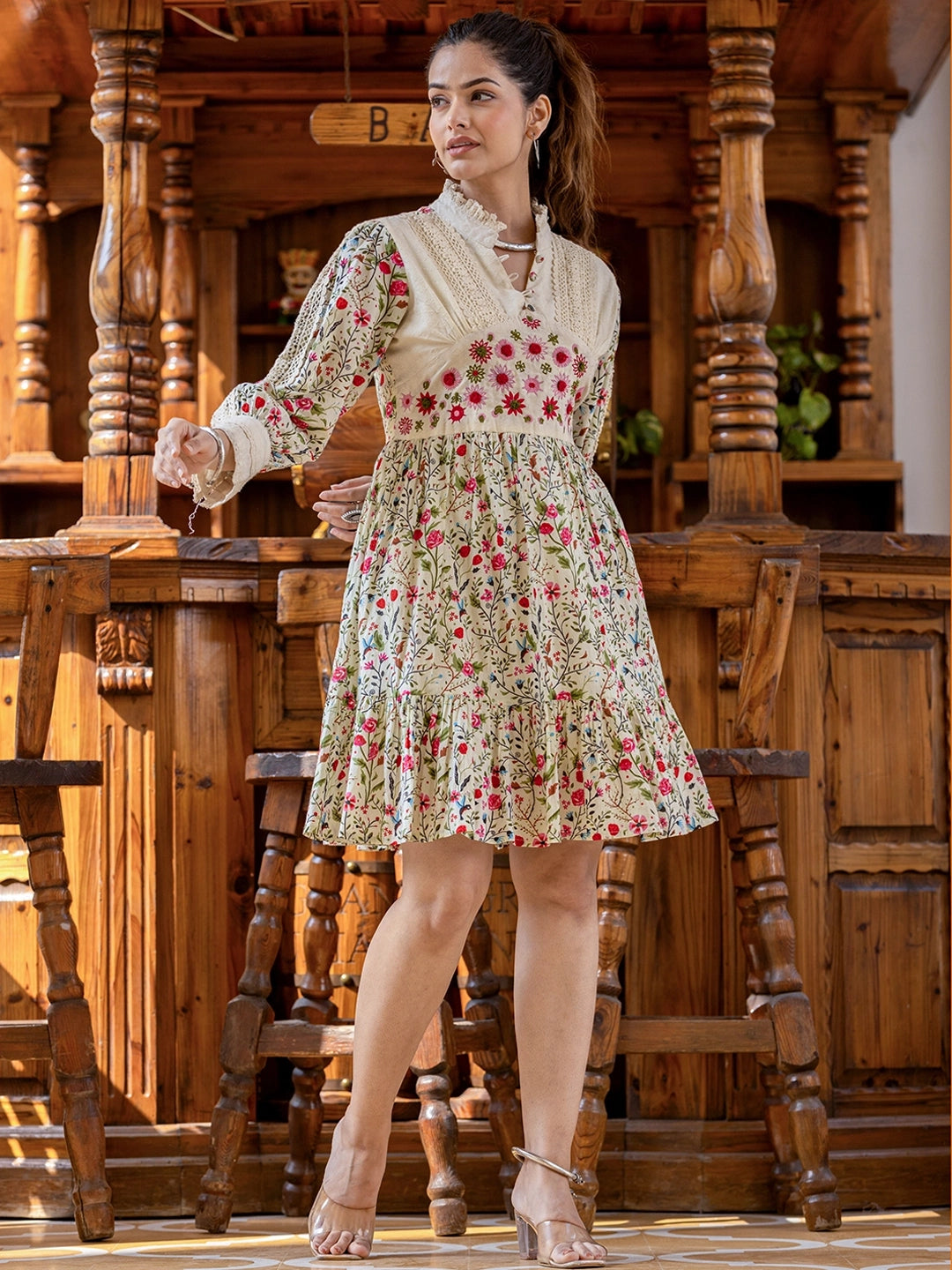 Blossom Bliss: Cotton Embroidery Short Gown
