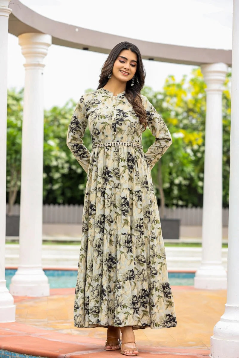 Emeral, Leafy Long Gown Dress,