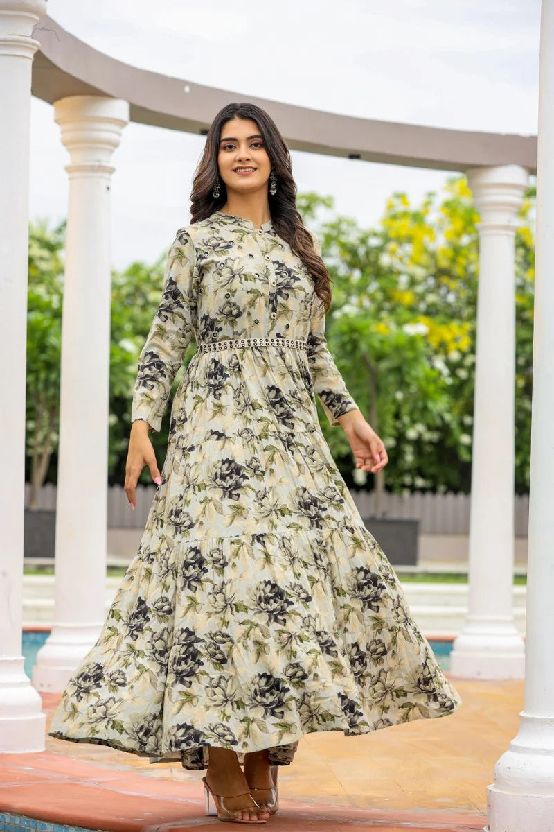 Emeral, Leafy Long Gown Dress,
