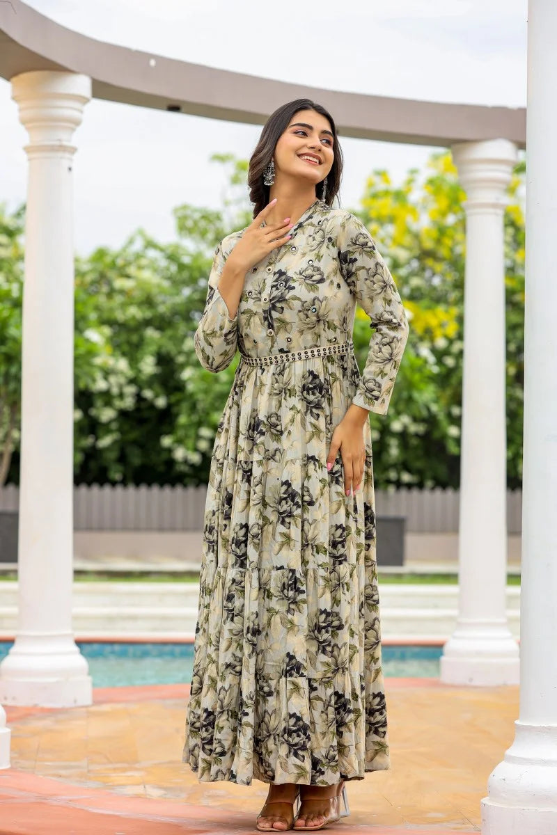 Emeral, Leafy Long Gown Dress,