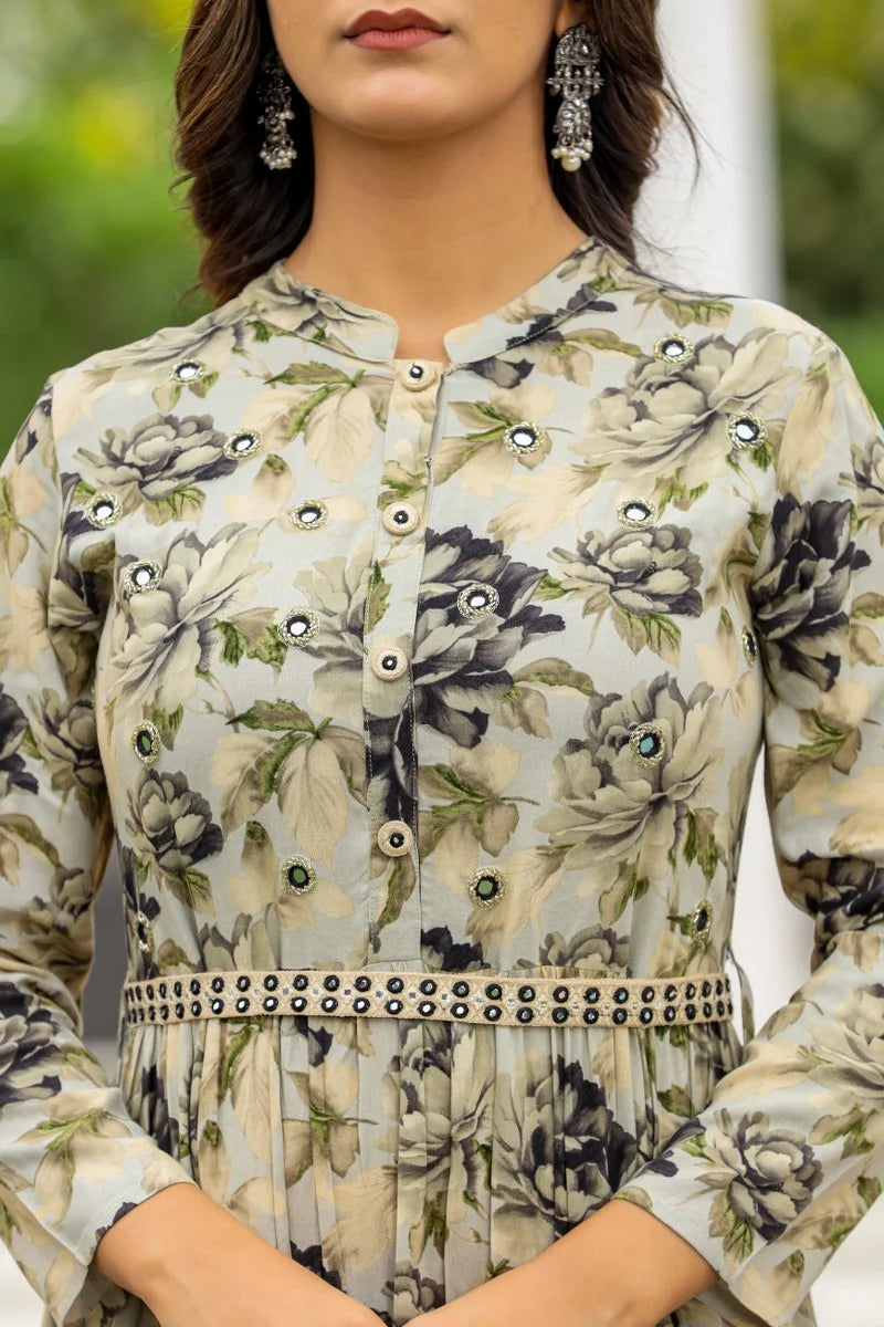 Emeral, Leafy Long Gown Dress,