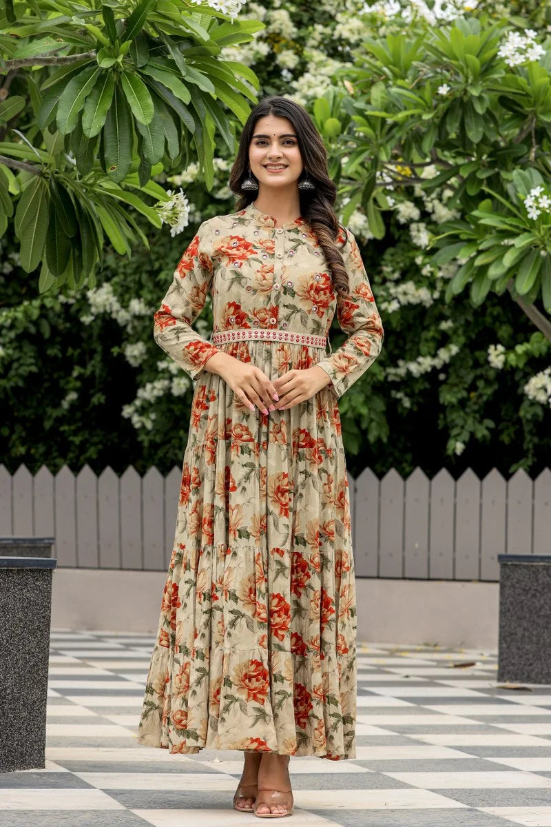 Emeral, Leafy Long Gown Dress,