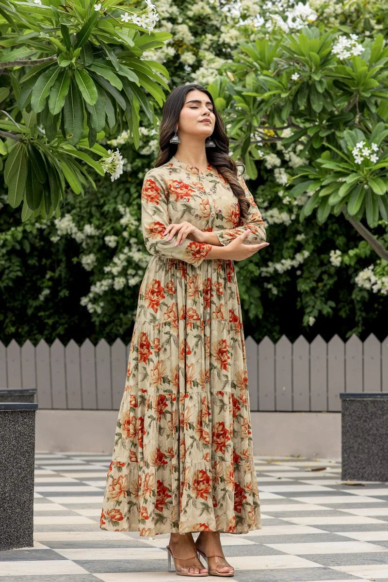 Emeral, Leafy Long Gown Dress,