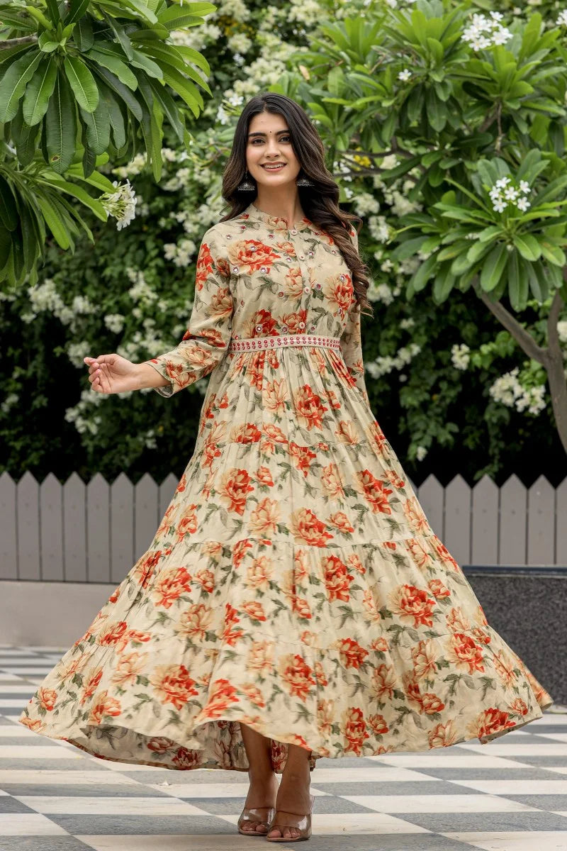Emeral, Leafy Long Gown Dress,