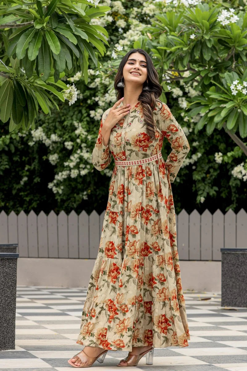 Emeral, Leafy Long Gown Dress,