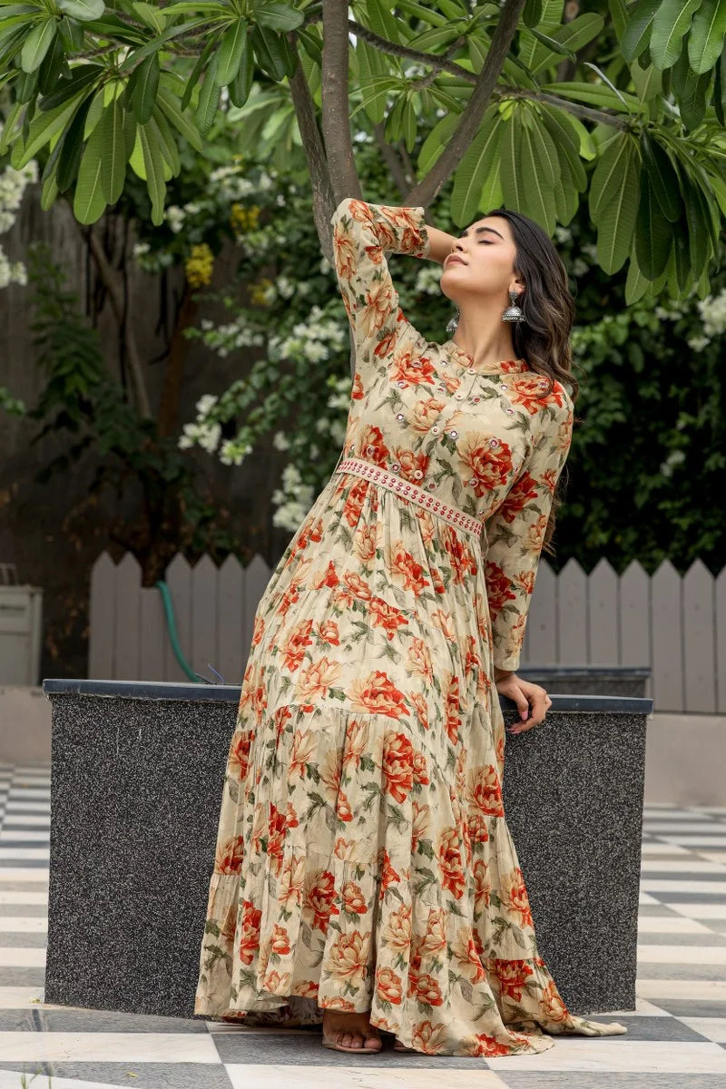 Emeral, Leafy Long Gown Dress,