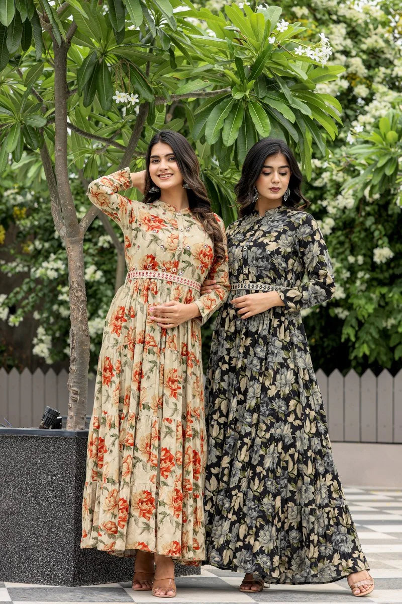 Emeral, Leafy Long Gown Dress,