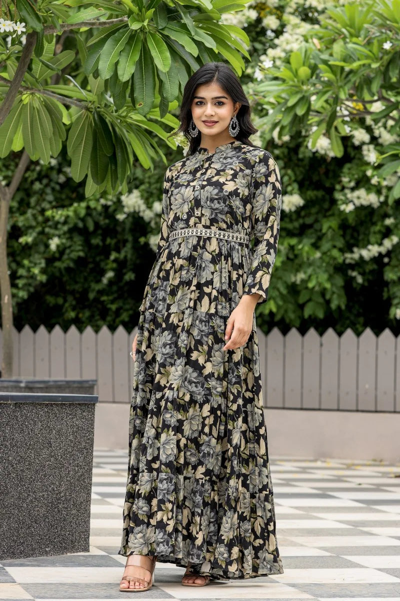 Emeral, Leafy Long Gown Dress,