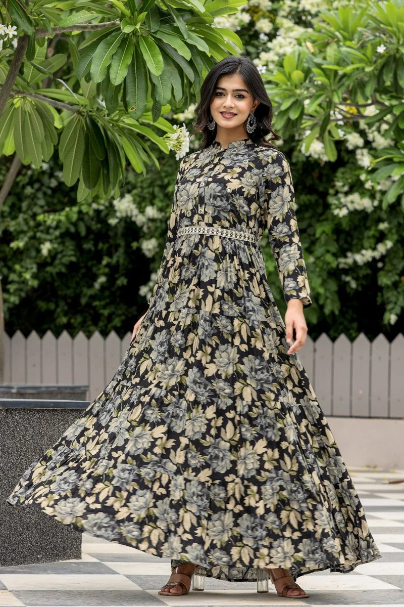 Emeral, Leafy Long Gown Dress,