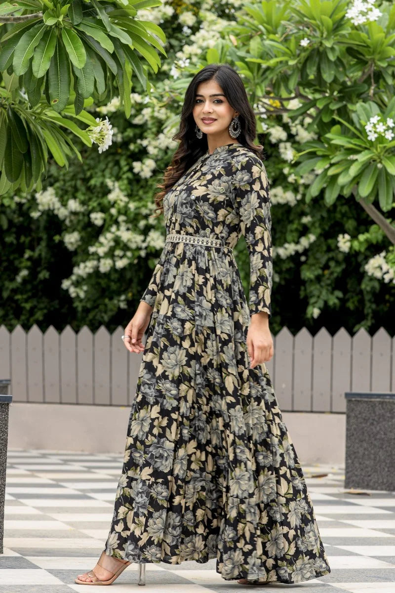 Emeral, Leafy Long Gown Dress,