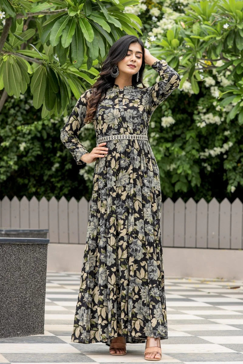 Emeral, Leafy Long Gown Dress,