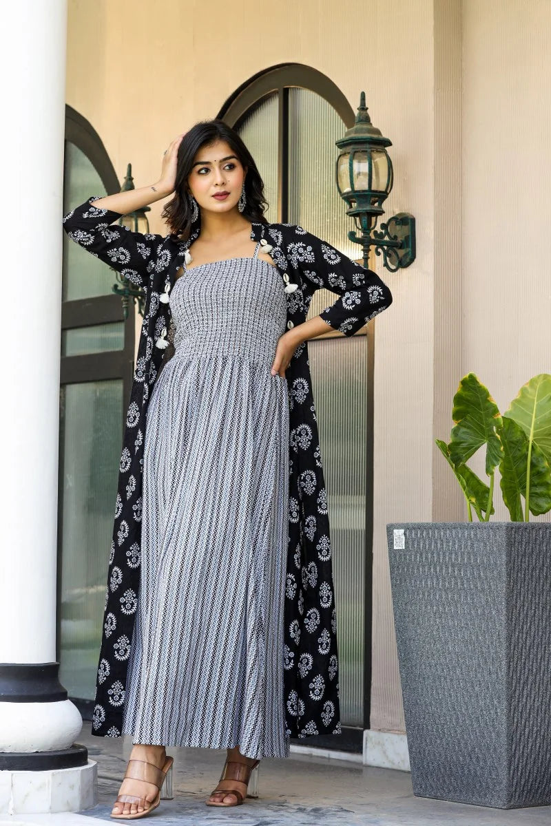 Exclusive Grey Gown With Black Shrug
