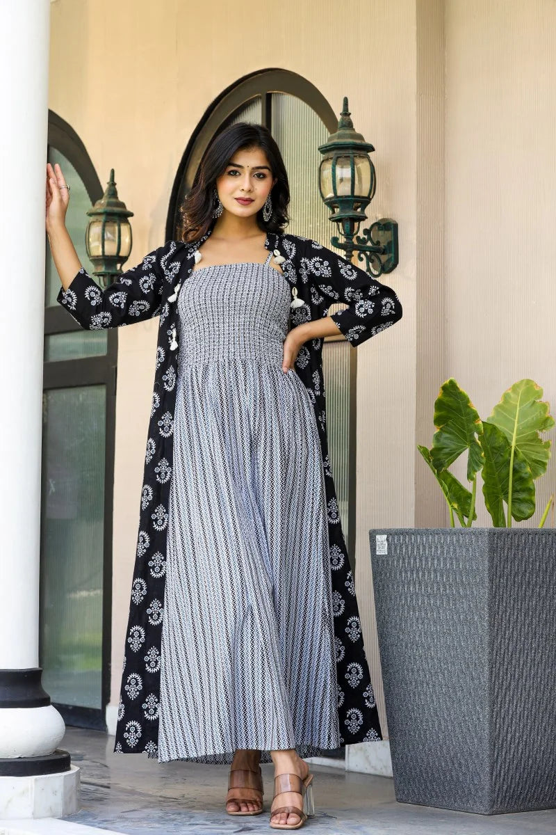 Exclusive Grey Gown With Black Shrug