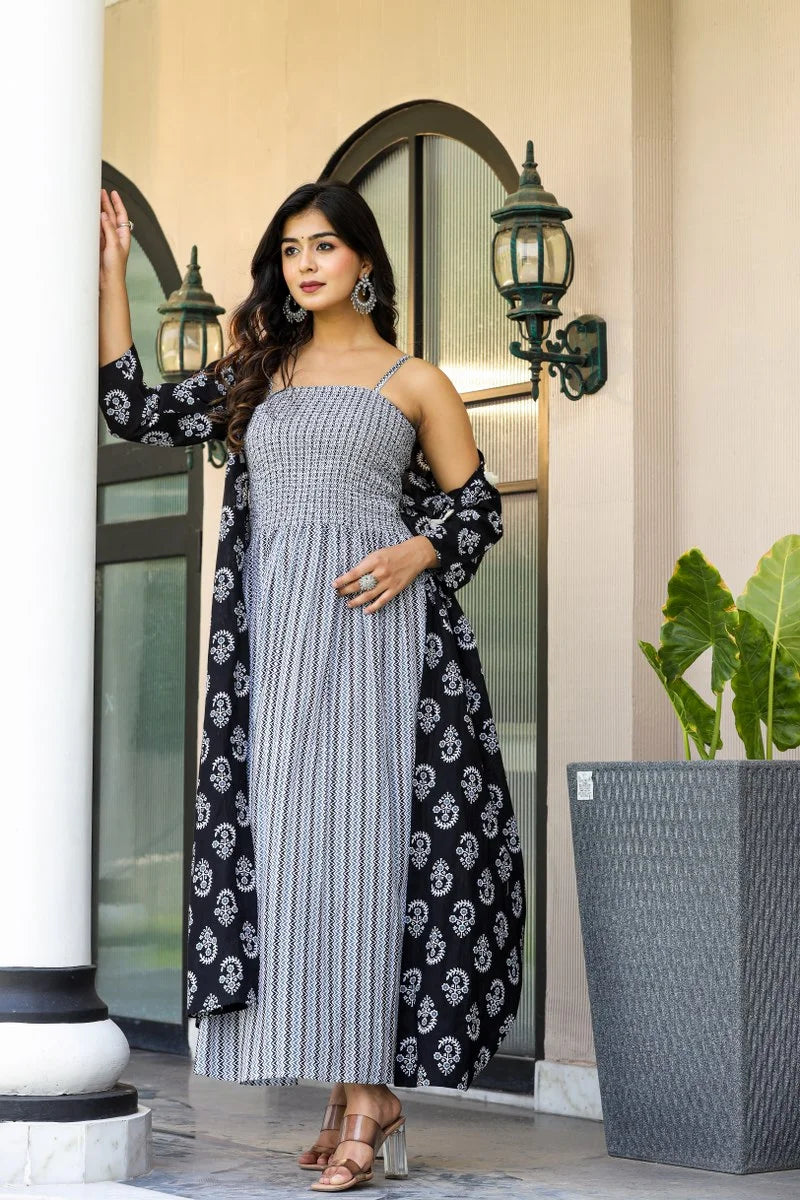 Exclusive Grey Gown With Black Shrug