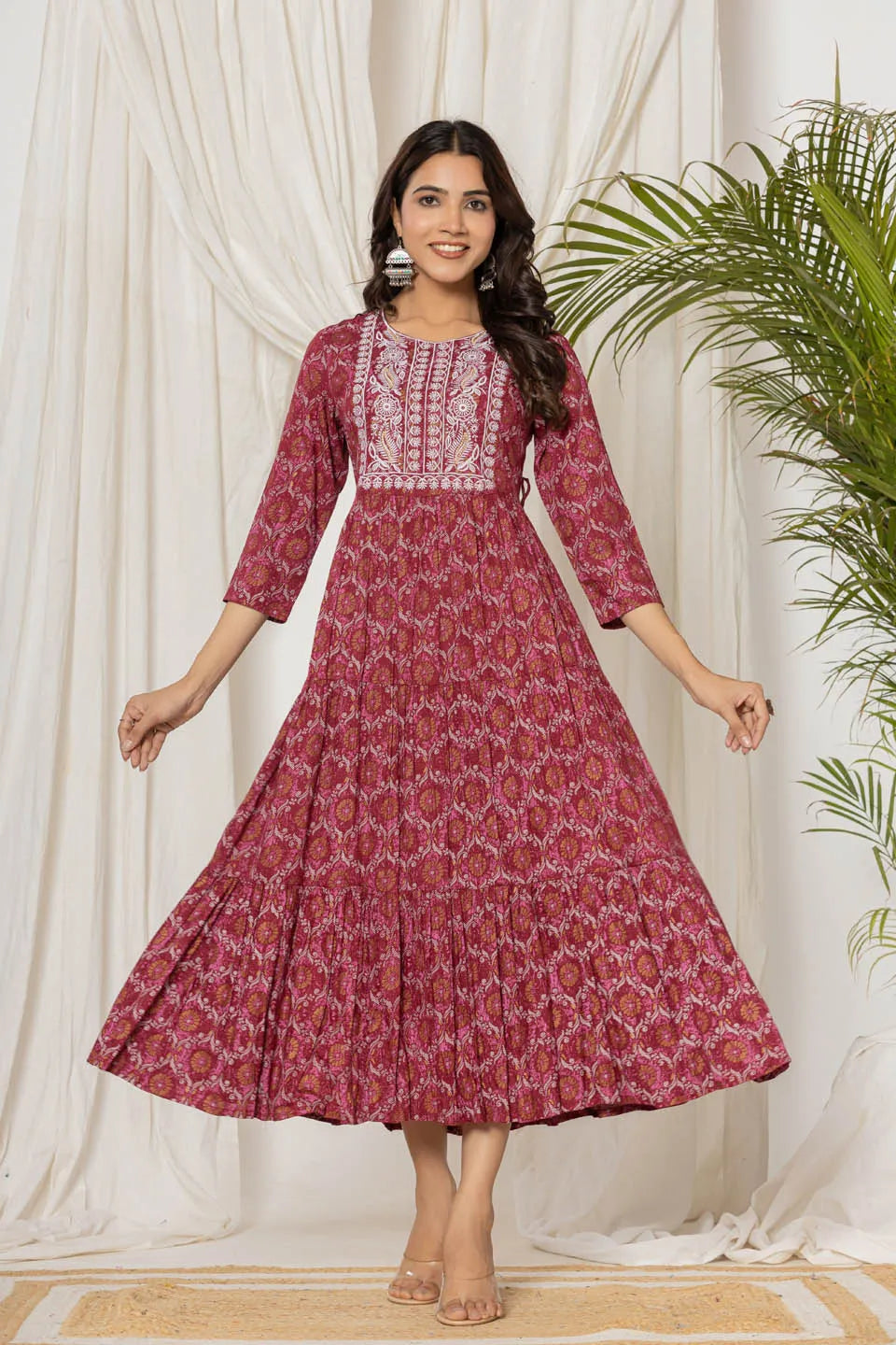 floral printed flared kurta with round neck