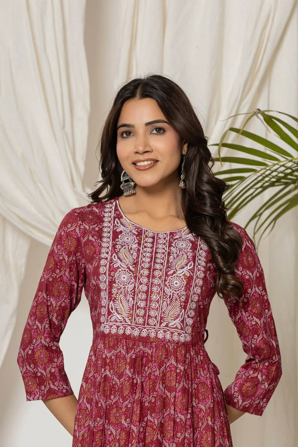 floral printed flared kurta with round neck