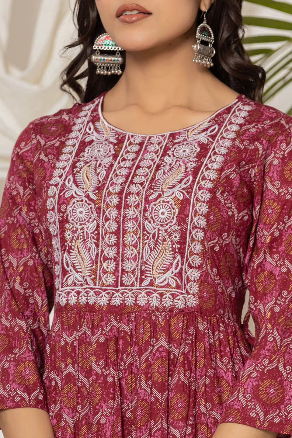 floral printed flared kurta with round neck