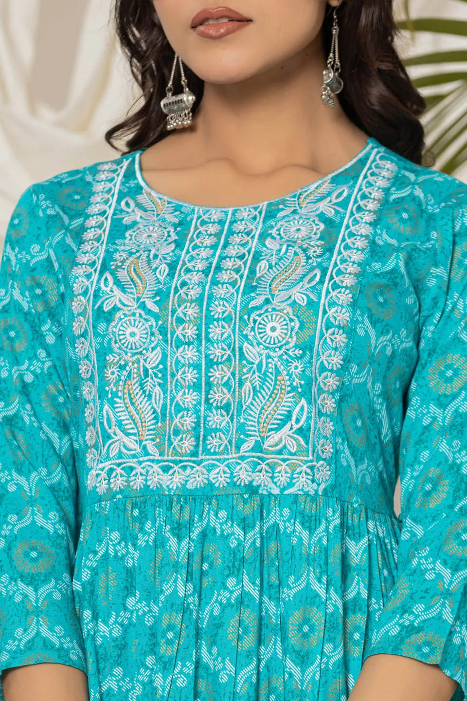 floral printed flared kurta with round neck