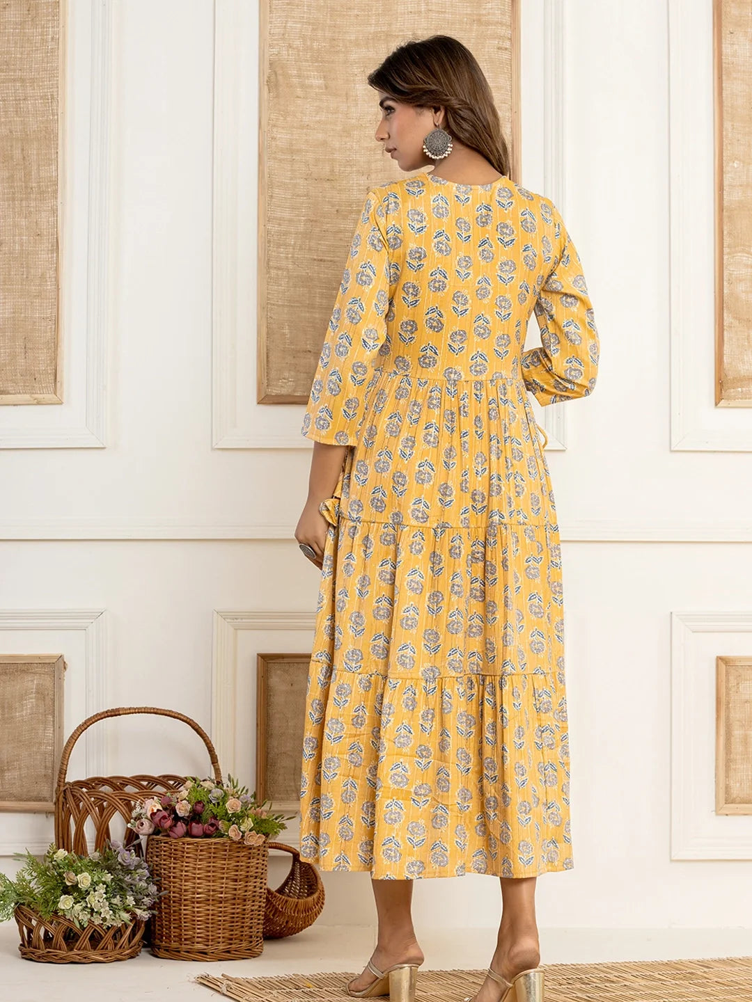 printed trio rayon long gown