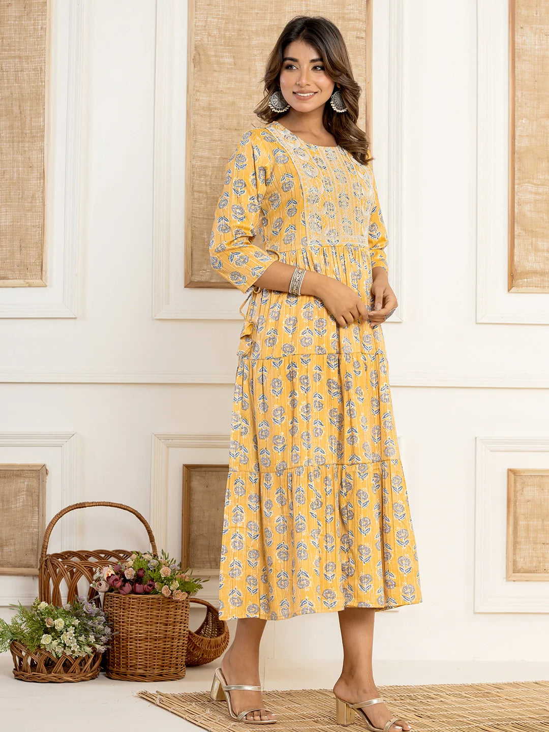 printed trio rayon long gown
