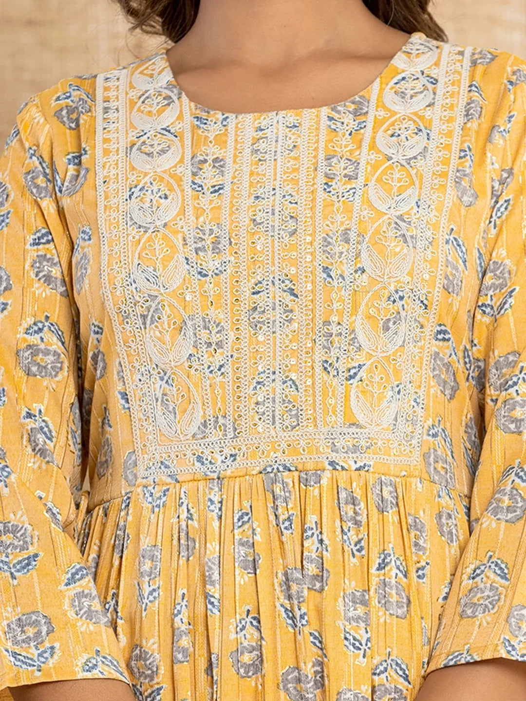 printed trio rayon long gown