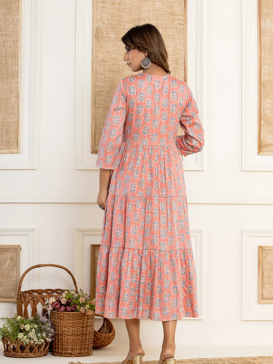 printed trio rayon long gown