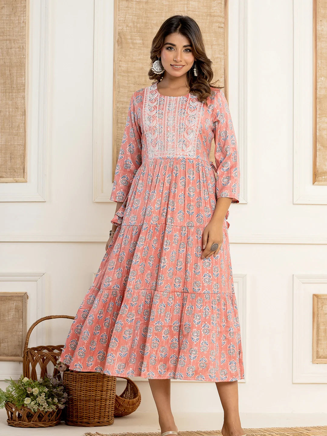 printed trio rayon long gown