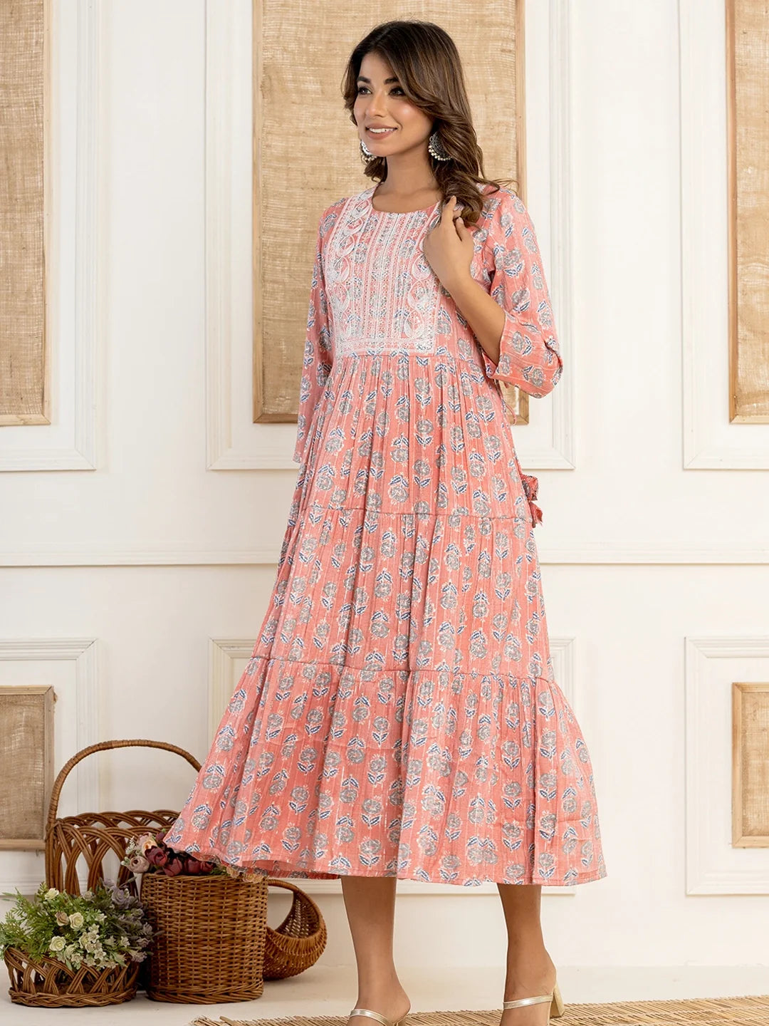 printed trio rayon long gown