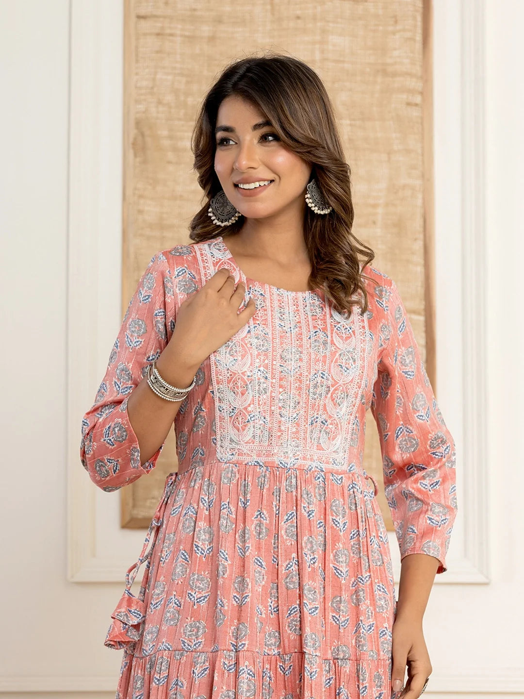 printed trio rayon long gown