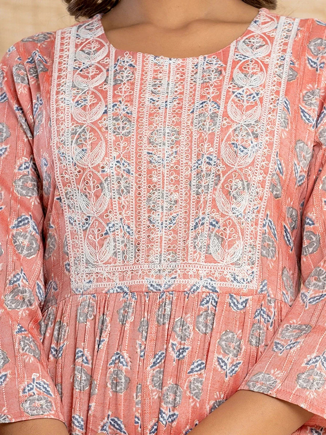 printed trio rayon long gown