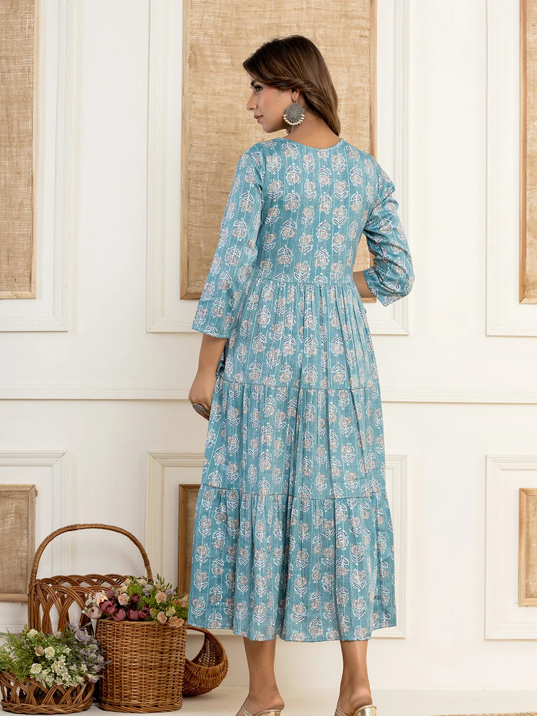 printed trio rayon long gown