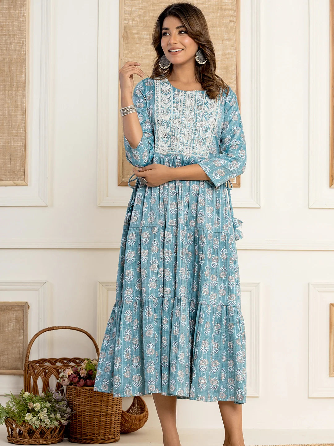 printed trio rayon long gown