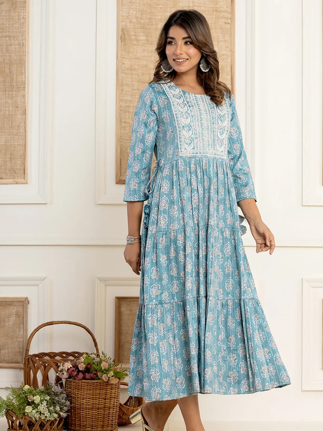 printed trio rayon long gown