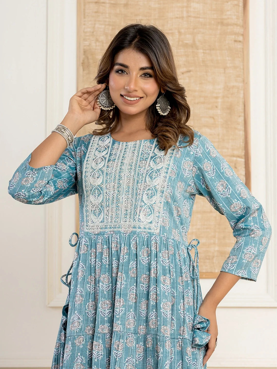printed trio rayon long gown