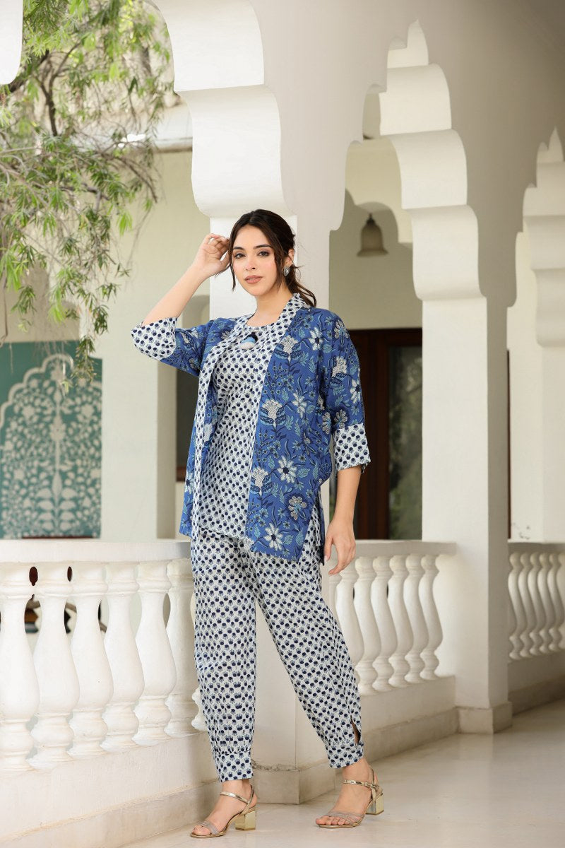 Beautifully Printed Coord Set With Blue Shirt