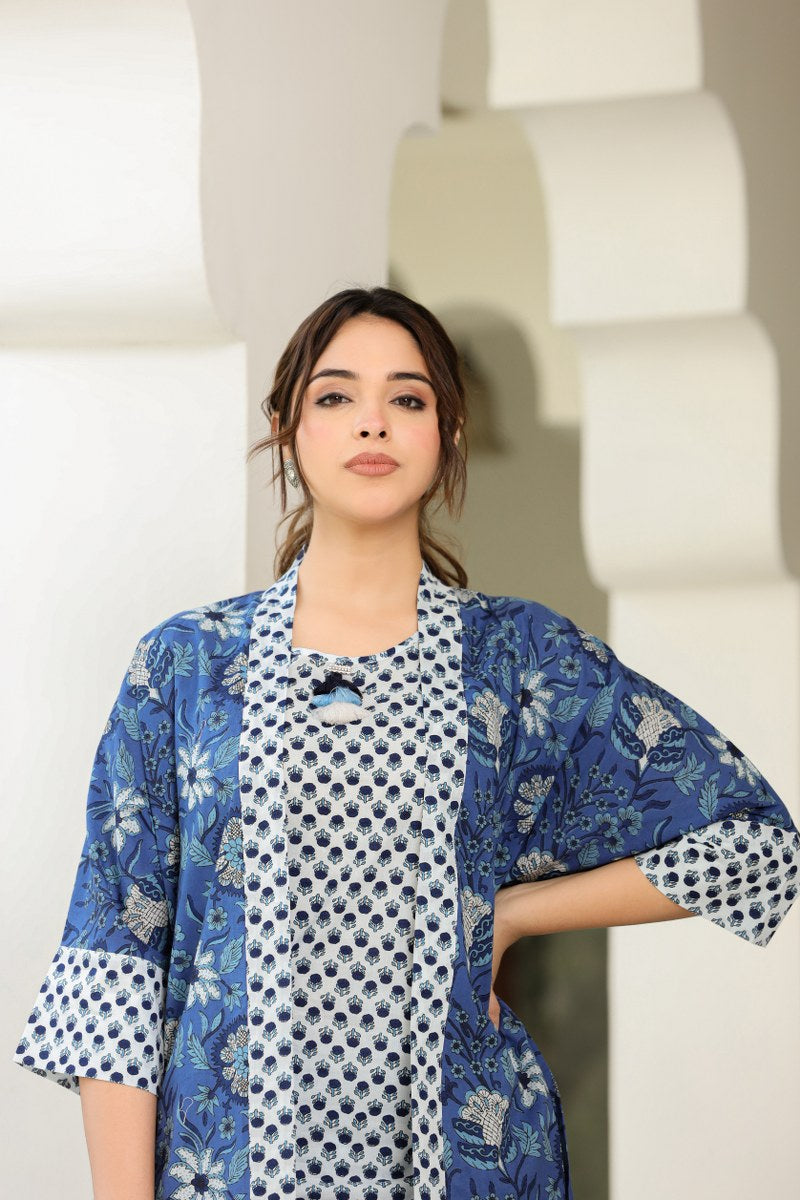 Beautifully Printed Coord Set With Blue Shirt