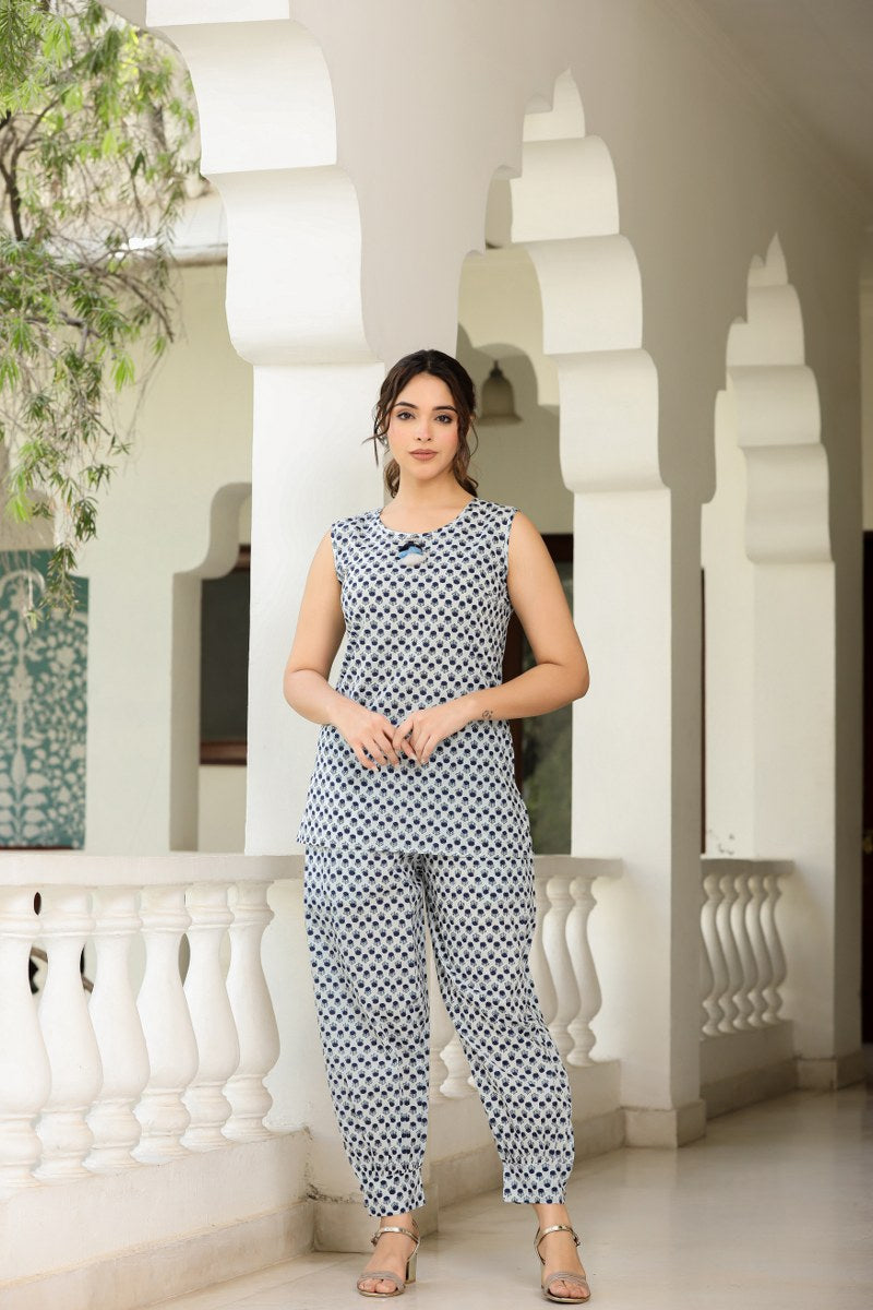 Beautifully Printed Coord Set With Blue Shirt