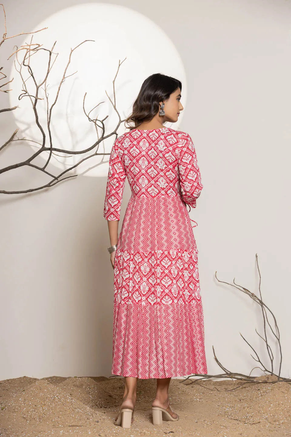 womens long dress in sky blue green pink with embroidery work on the front