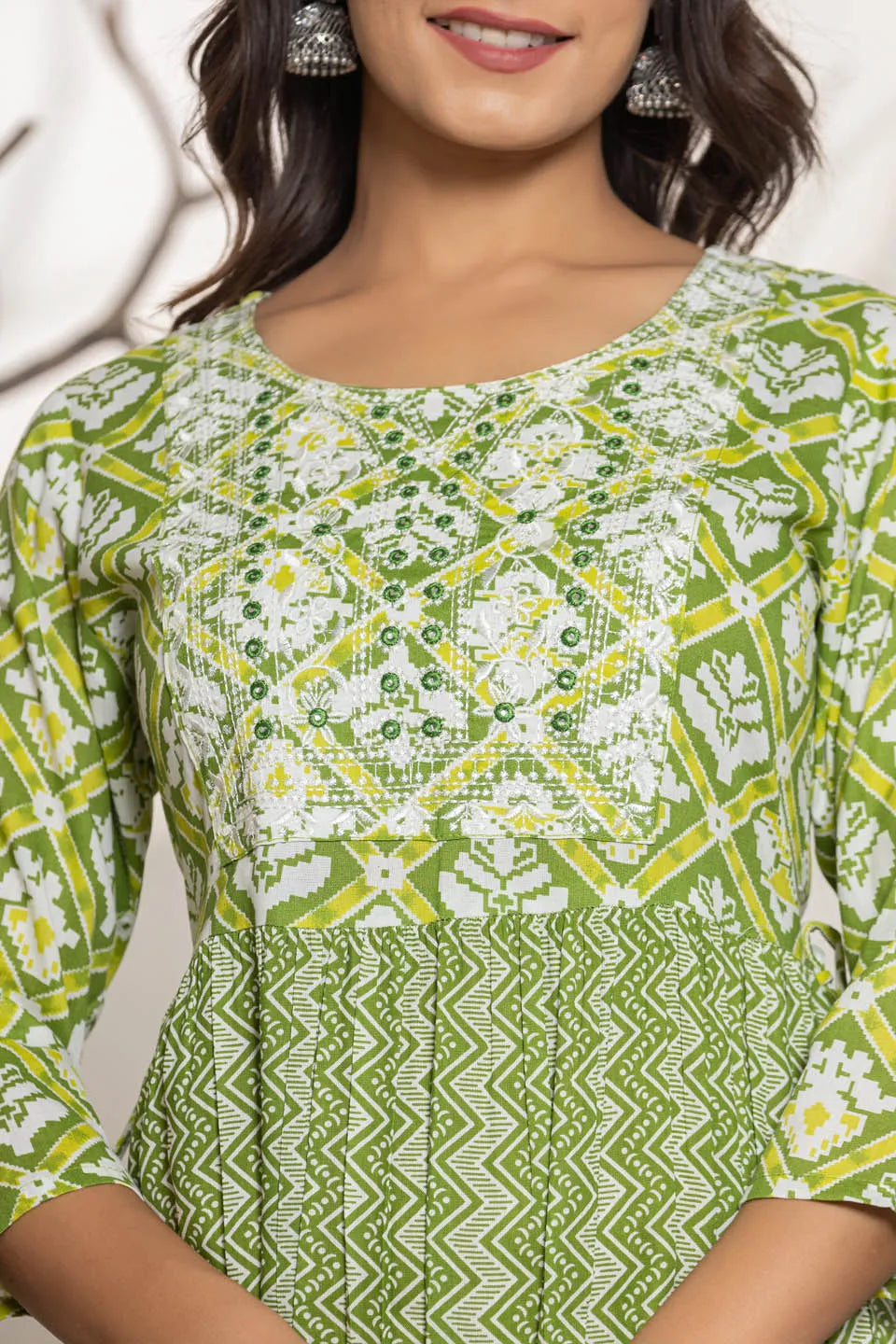 womens long dress in sky blue green pink with embroidery work on the front