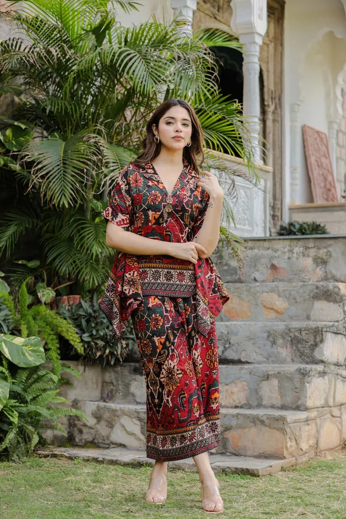 Red Printed Mid-Night Coord Set😍😍