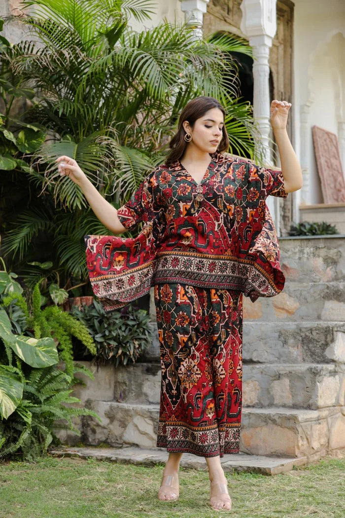 Red Printed Mid-Night Coord Set😍😍