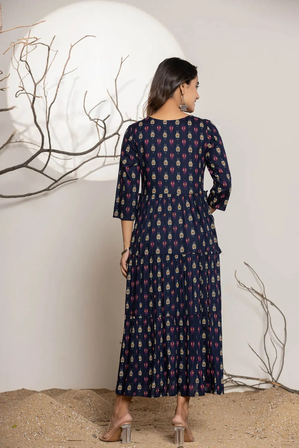 womens ethnic wear long dress with front line embroidery
