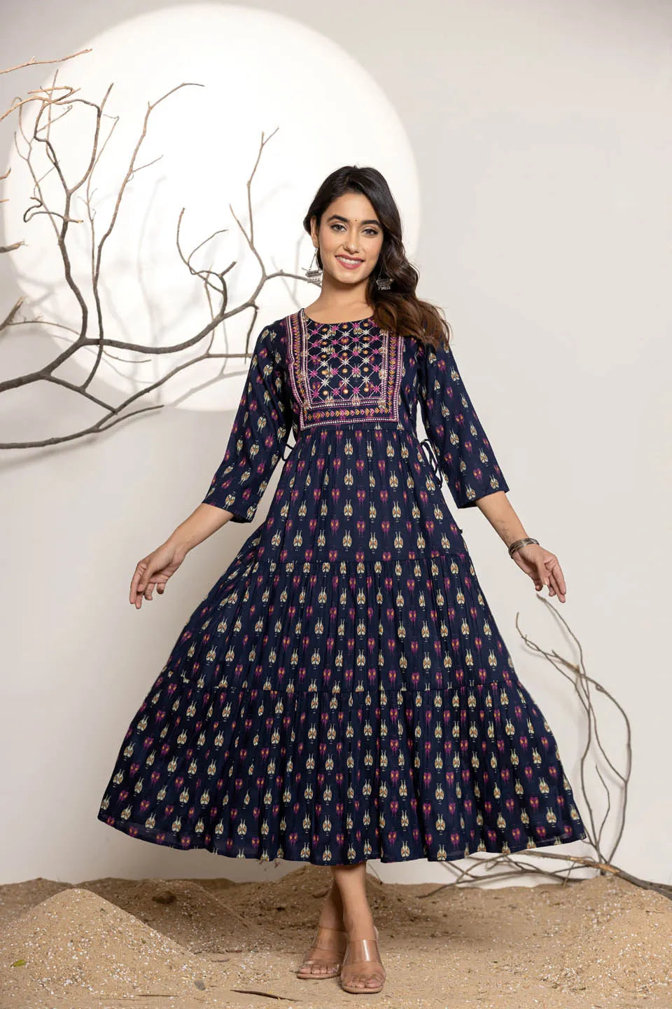 womens ethnic wear long dress with front line embroidery