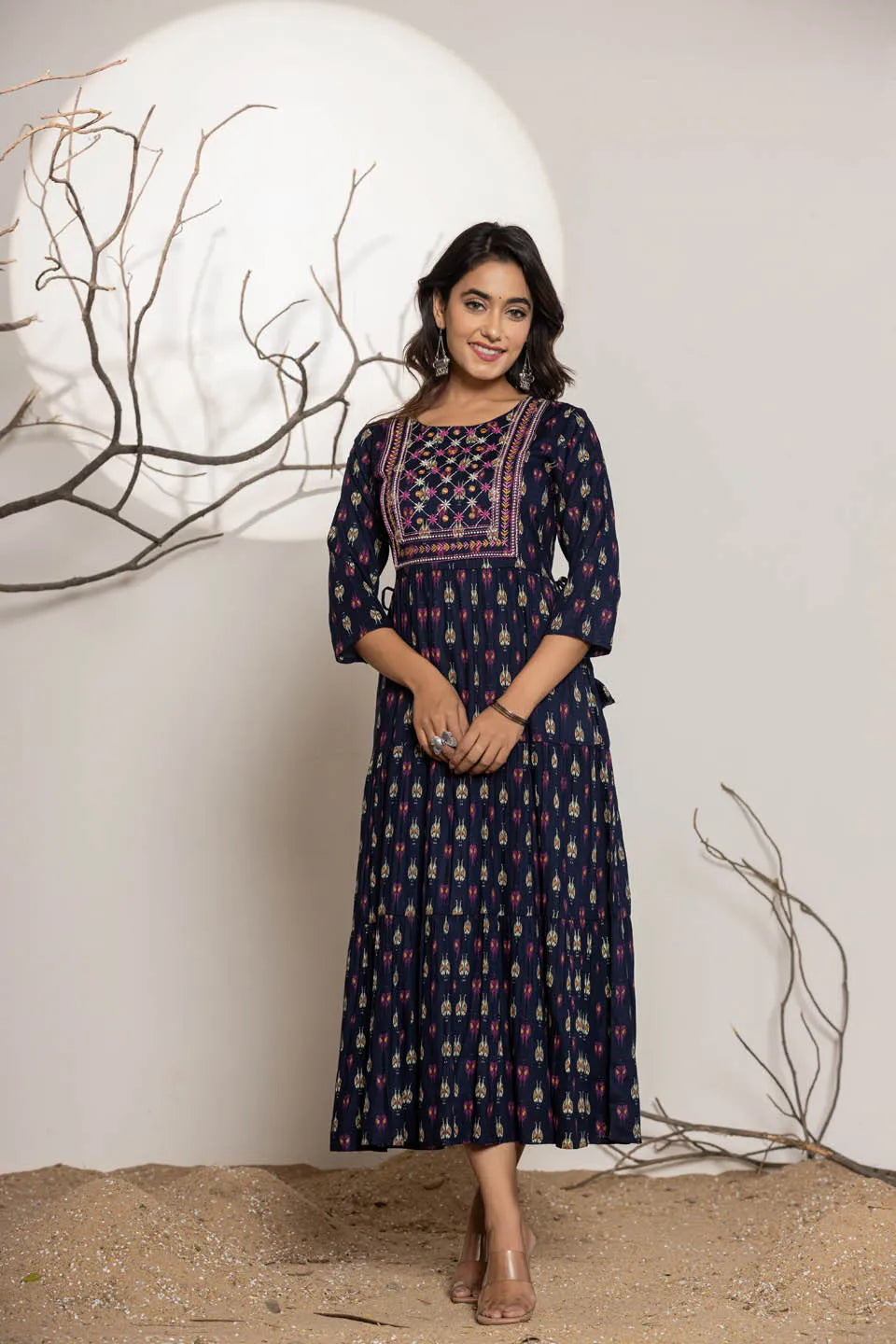 womens ethnic wear long dress with front line embroidery